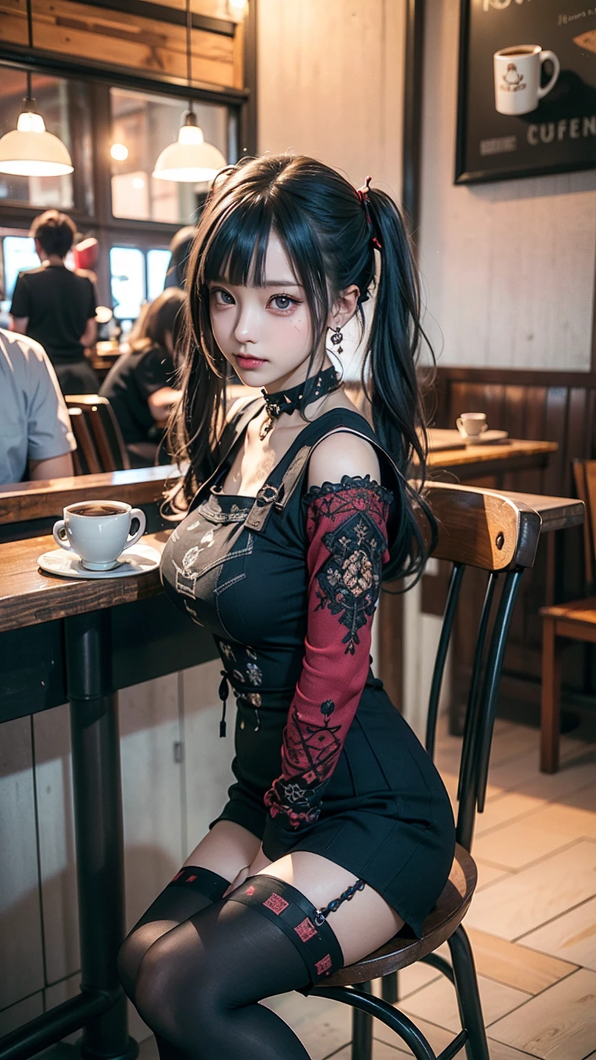 1girl, black_choker, black_dress, black_hair, breasts, choker, cleavage, dress, handgun, high_heels, jacket, lips, long_hair, medium_breasts, sitting, solo,assertive female,evil smile,cute,16 years old,high_heels,lips,realistic,straight long hair,tall,long legs,evil smile,erotic,tattoo,<lora:zhaoYurou:1>