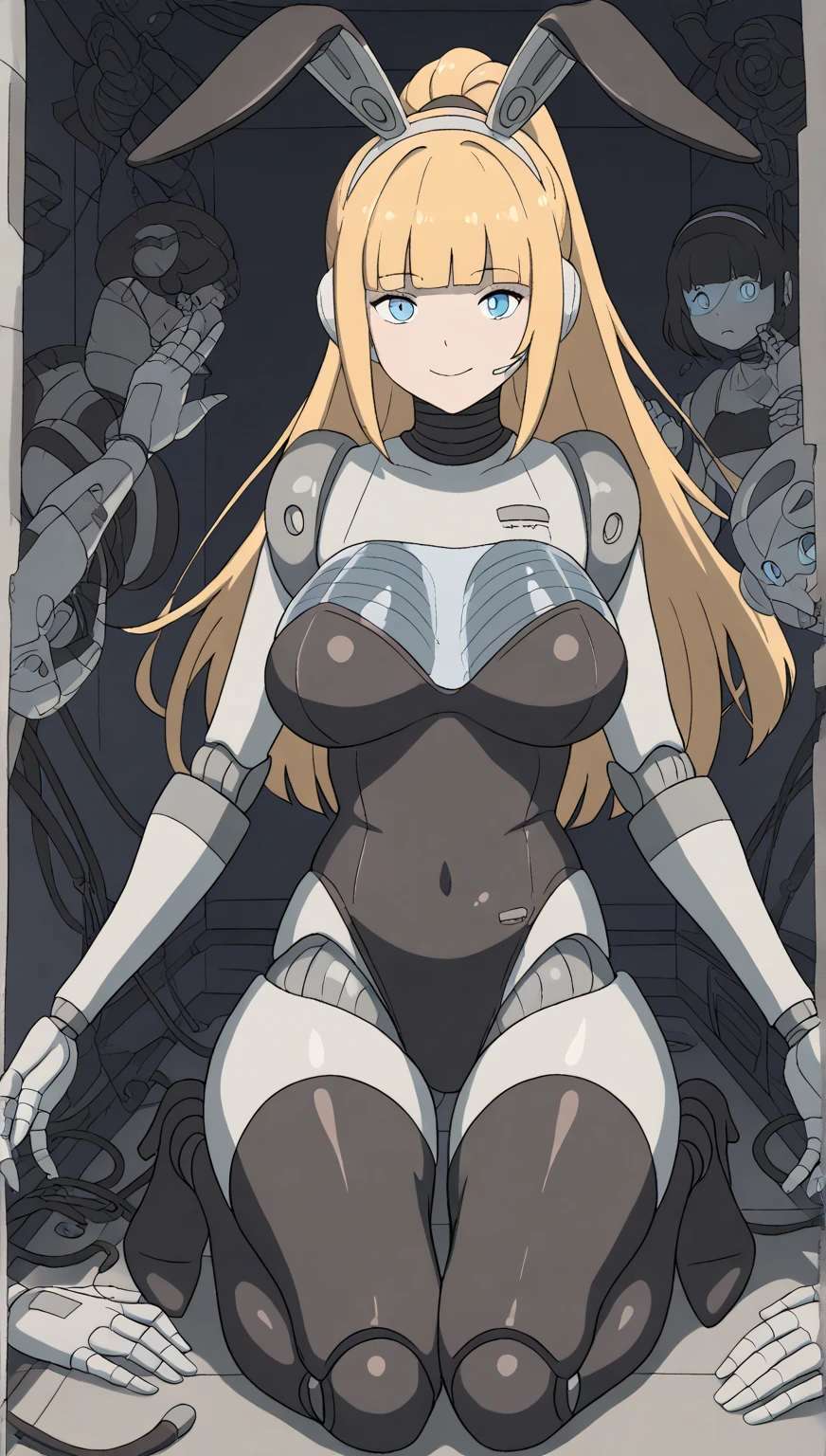 (8k),(masterpiece),(Japanese),(8-year-old girl),((innocent look)),((Childish)),From the front,smile,cute,Innocent,Kind eyes,Flat chest,Hairless vagina, Cameltoe, AliceWaifu,Mecha,blue eyes,medium long,Hair blowing in the wind,blonde Hair,Strong wind,night,dark, Neon light cyberpunk Disneyland 