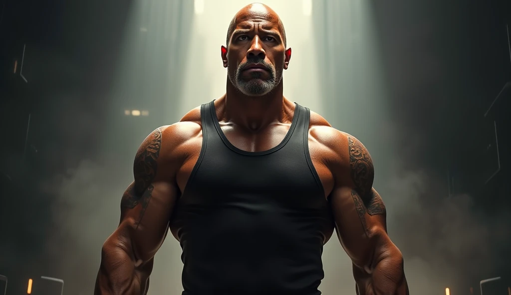 realistic style, masterpiece, best quality, 8k, artstation, sharp focus, ultra-realistic, high detail, raw photo by Dwayne Johnson, with angry expression