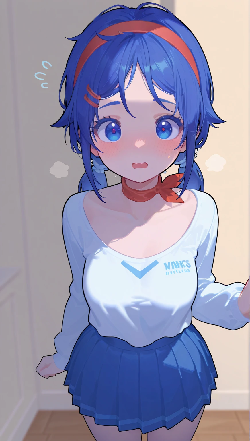 NSFW,masterpiece,Highest quality,High resolution,Super detailed,dawn_\(pokemon\),blue eyes, Blue Hair, Long Hair, Side Lock, Hair Clip, Beanie, Black Dress, No sleeve, Pink Skirt, scarf,Embarrassed,blush,Luxury lingerie shop,(Underwear section),Luxury stores,(male),(Having sex),Insert,Creampie,Trembling,Leaning forward,Put your hands on the wall