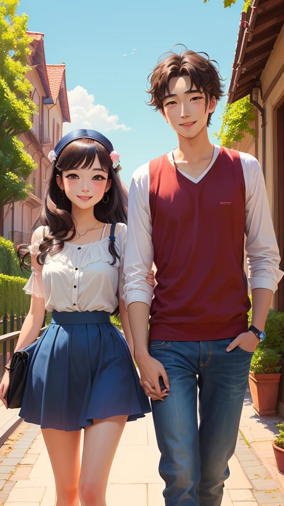 On this bright morning, a young couple walked hand in hand on the beach, gradually moving away from the lively seaside. Behind them, is the Eiffel Tower. And in front of them, the fragrance of flowers is overflowing, flowers blooming, brilliant and colorful, like a moving oil painting, intoxicating.

The girl snuggled lightly onto the boy's shoulder, their eyes meeting with tenderness and love in their eyes. The boy stretched out his other hand and caressed the girl's hair with his fingers, and the girl had a happy smile on her face. Their clothes are all white, which looks exceptionally pure and neat, making people think of the looks of the couple at weddings.

At this time, the sun had risen, and the sunlight shone patches of gold through the leaves, illuminating the lovers. They all had big smiles on their lips, as if everything was getting better at this moment. It was a momentary moment that left a lasting impression and made people involuntarily revel in it.