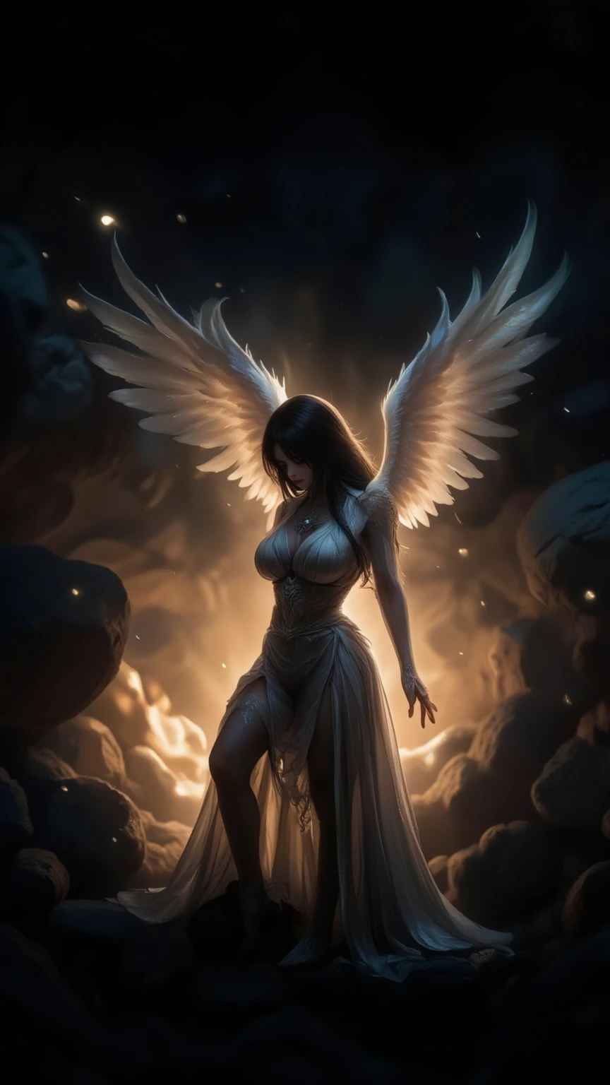 Anjo em chamas, mulher com asas, asas, mulher (anjo) com asas