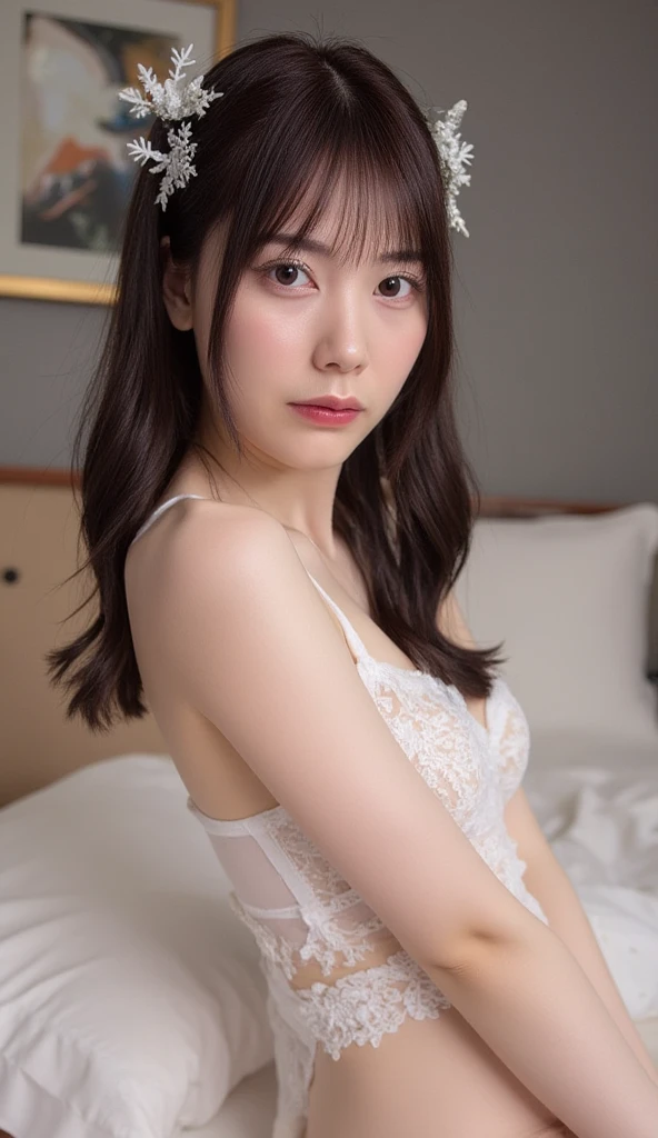 White bra、Black panties、Bedrooms、lying on the bed、Cute little girl s、hi-school girl、Teen、a baby face、White bra、Black panties、Unbalanced underwear、Small underwear、large full breasts、A slender、big breasts thin waist、Bery short hair、full body Esbian、top-quality、8K、no-makeup、​masterpiece、超A high resolution、Photorealsitic、ssmile、Ekbo