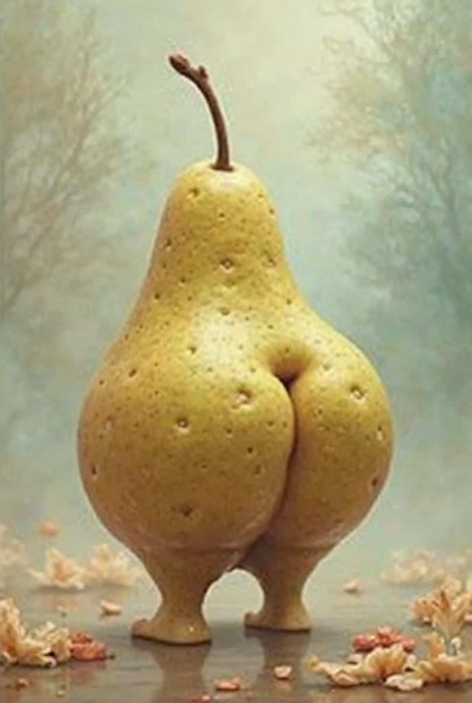 surrealism, a pear similar to a woman's ass, a clear pear texture!
