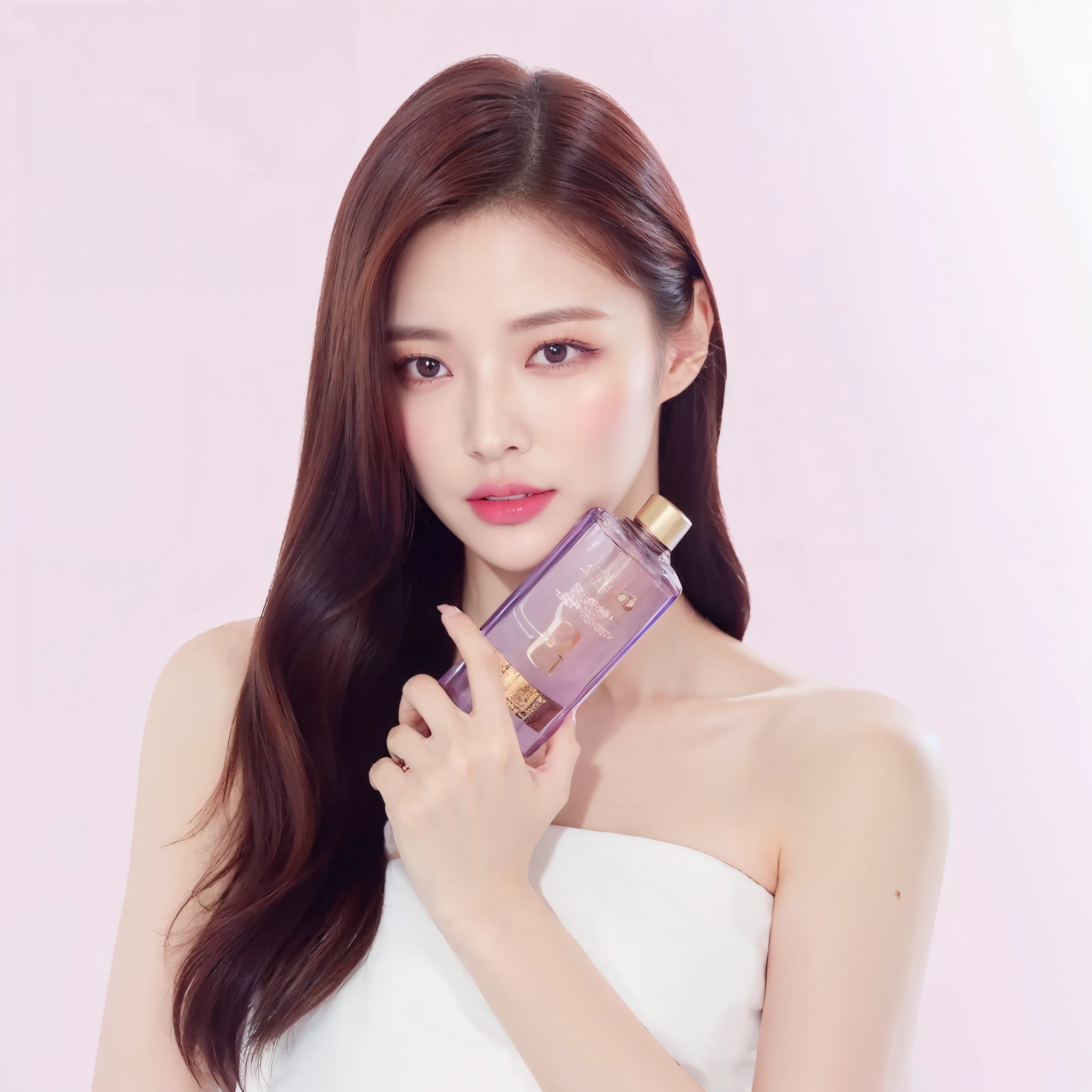 (((masterpiece))), (((best quality: 1.4))), ((super detailed: 1.4)),
An arafed woman in a white dress holding a bottle of perfume, carrying a bottle of perfume, sha xi, perfume, fan bingbing, dilraba dilmurat, beauty campaign, by Ni Tian, violet skin, jia, portrait jisoo blackpink, ji-min, milky white skin, bian lian, smooth in _ the background, yanjun chengt, popular korean makeup, popular south korean makeup, korean women's fashion model, ((Eyes looking towards the camera: 1.5)), (((カメラ目線))), 目じりに1つほくろ,