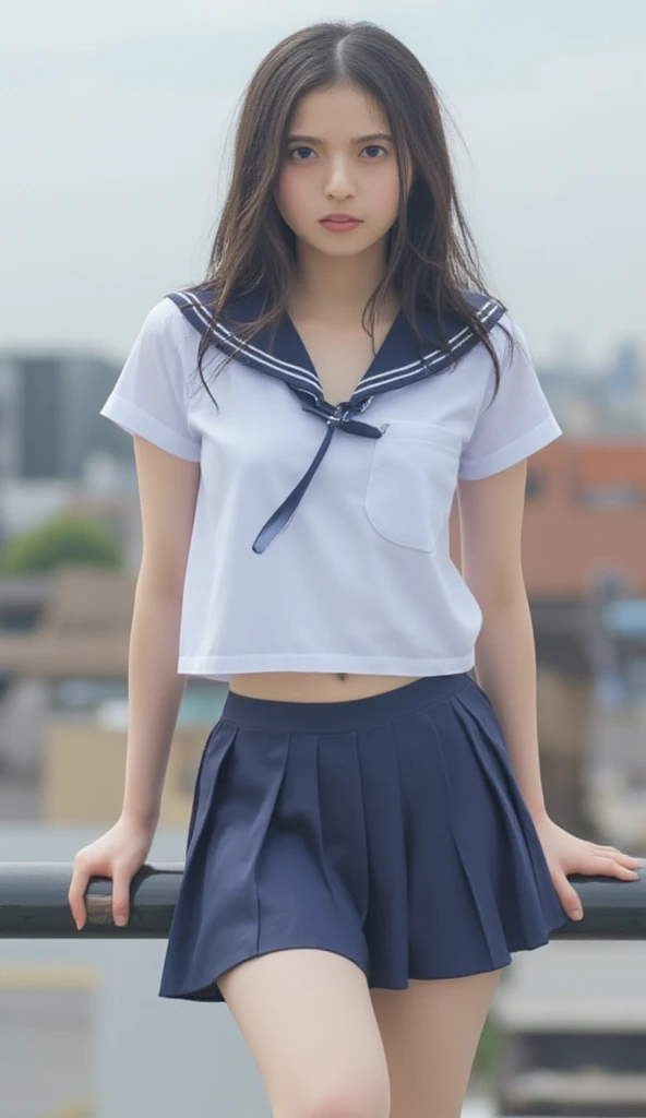 (masterpiece, highest quality:1.2), 8K, 12才のfull nudeの女の子, 85mm,Official AR RAW Photos, スーパースリムなスレンダーbeautiful girl, (Navy blue short skirt、下Half bodyfull nude、short sleeveの白シャツ、show me your ears、naked girl photo shoot、full nude, cute face, close, Half body, Bio Race, gardenia, beautiful girl, , thighs, short sleeve, station platform、 looking at the viewer, no makeup, (big smile), film grain, chromatic aberration, sharp focus, face light, clear lighting, Ten generations, detailed face, background bokeh, (Dark red tie:1.1)、((((((12 year old girl))))))、((((((12才のfull nude女子高生)))))、thin waist、shy pose、shy and nervous girl、 Sad face