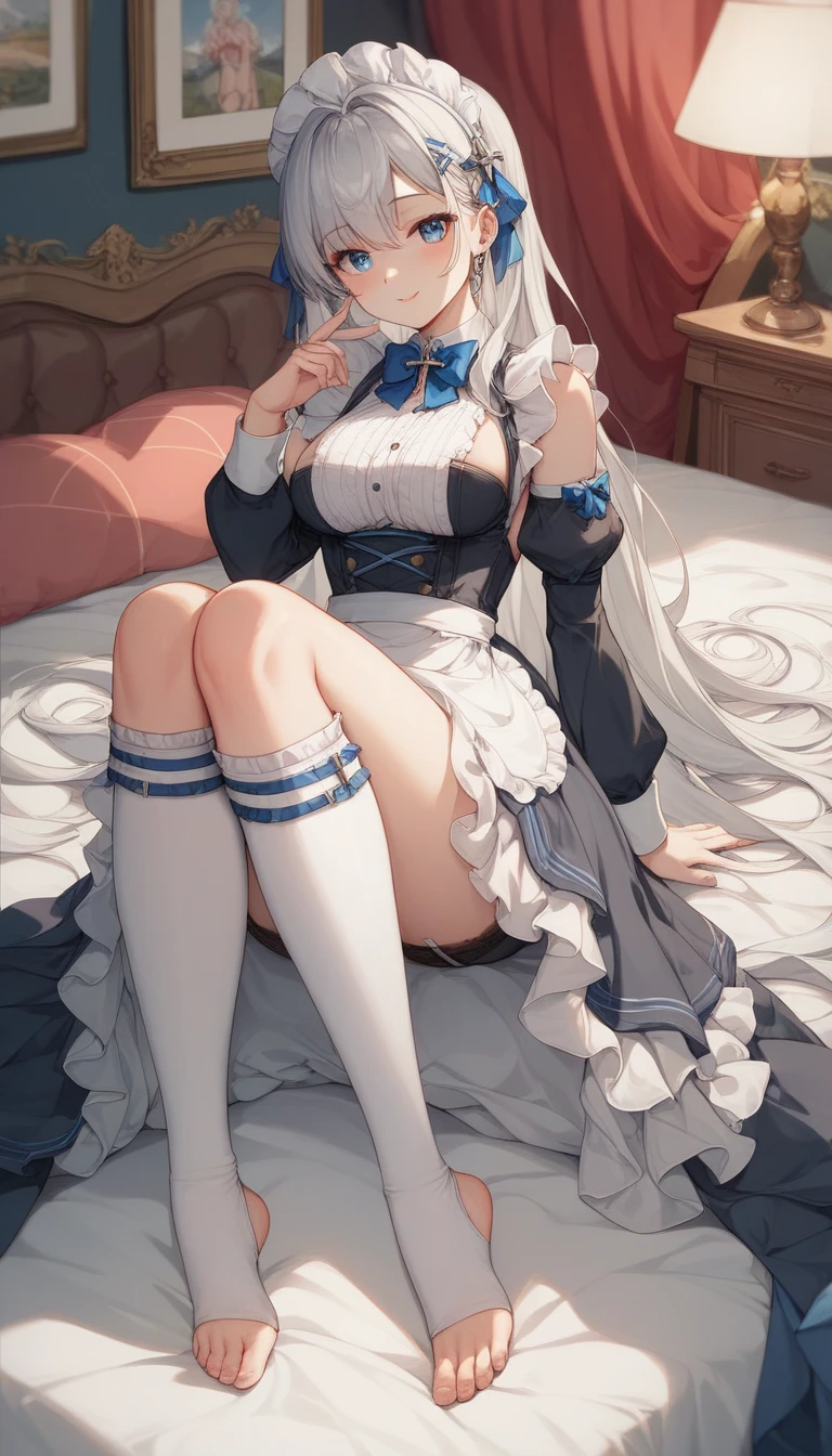 (master piece, high-quality, Mystical, Beautifully Aesthetic, ideal ratio of body proportions, image art, Impresionism), (ultra high resolution, 8K RAW photo, photo realistics, natural lighting, textile shading), (1 cute girl:1.3, solo:1.5, milf:1.1, nsfw:1.25, full bodiEsbian), (Fractal), shinny skin, ((alice in the wonderland:1.2, a girl floating in air:1.35, surprising, little opening mouth:1.3, putting a hands on crotch over the skirt)), ((PlayingCards, Trump, tea cup, tea pot, tea spoons, pocket watch:1.3, big mirror, lip sticks, candies, cookies, jam bottles, keys,)), cuty anime white rabbit, ((dark-Blue dress :1.5, a fluttering miniskirt, White Apron, white stockings)), (medium long platinum-blonde, tied hair with a ribbon), (Blue eyes, bright pupils with highlights, detailed eyes), (lying down on your back:1.2, leaning backward:1.2, with rising up legs:1.3), ((dutch angle:1.5, full body:1.3, ass focus, from below:1.2)), cinematic image board, Exotic wallpapers, colorful image, fantastic art, fantasy images:1.5, ((correct anatomy:1.5, correct hand)),