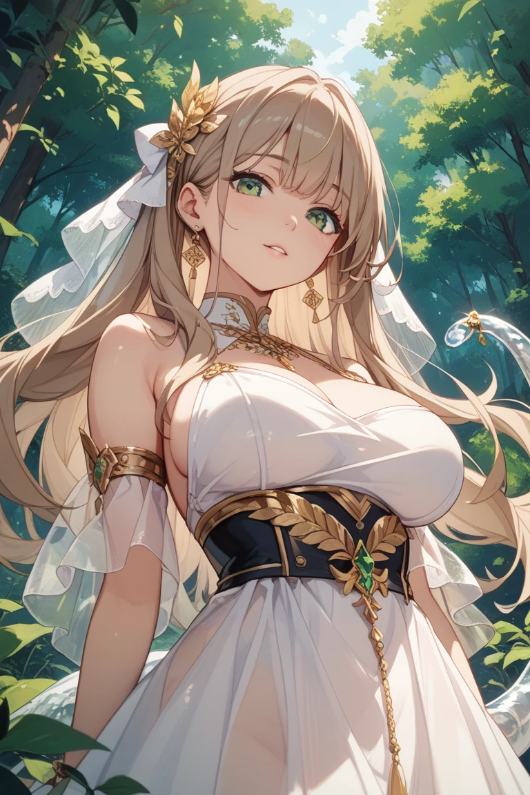 beautiful woman,Folk Girl,blonde with blue eyes,Twist,Wear a strapless wedding dress with no straps.,countryside,countryside,beautiful scenery,European Middle Ages,smile with teeth,forehead,forehead exposed,big tits,rift, (2 young women ,beautiful woman)