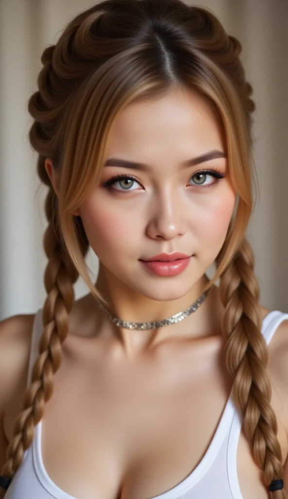 (shot from a Dutch angle, closeup on face:1.2) photo of <lora:HaileyGrice_v1:0.9> HaileyGrice, she is wearing kimono, she is wearing boutonniere, her hair is styled as Curly Dutch Braid, BREAK she is (in the cellar:1.1), high key brightly lit, shot on Bolex H16, Ektar 100 ,