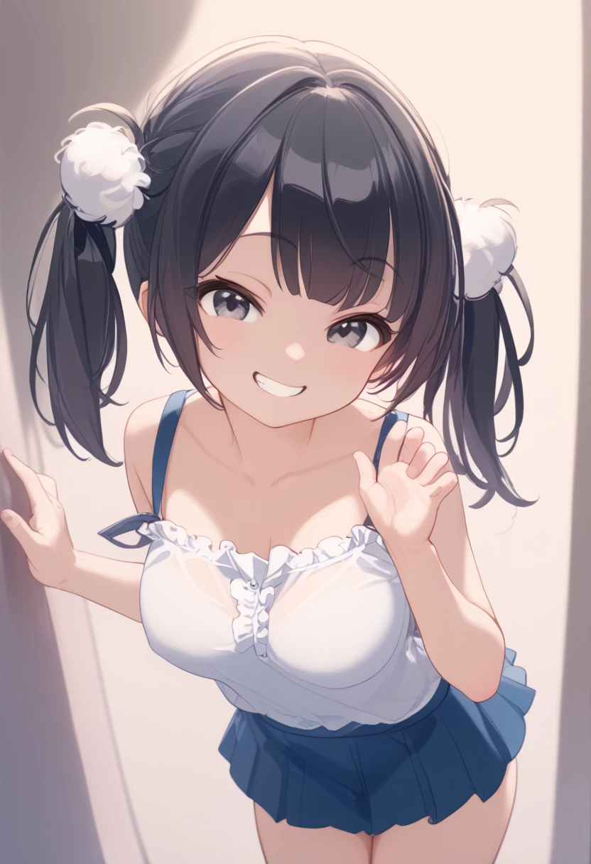 (best quality), (Super detailed), (Best Illustration), (1woman), look at viewer, from side, (drop shoulder tee), (Big Breasts:1.2), {brown hair, (bob cut:1.2), curly hair, hairs between eyes}, {(detailed eyes), heart-shaped pupils, blue eyes}, blush, sweat, steam, earrings, navel, white hairband,