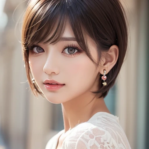 masterpiece、masterpiece、One girl per photo、(Face close-up、Cowboy Shot)、Front view from the front、Japanese、Very young and beautiful woman、(The cutest girl in the world)、24-years-old、Makes your face smaller、Small breasts、Cleavage、Wearing a cute black maid outfit made of short sleeve silk satin、Very elaborate costumes、Smiling at the cafe、Black ribbon headdress、Scrunchie、Black choker、Attractive person、Super cute face、Glossy Lips、Double eyelids on both eyes、 Natural Makeup、Long eyelashes、Shiny and smooth light brown hair、Bans、bob cut、Show your forehead、Center image、8k resolution、Advanced Details、Detailed hairstyle、Detailed face、Great cinema lighting、Octane Rendering、Vibrant、Ultra-realistic、Perfect limbs、Perfect Anatomy、Open your mouth a little