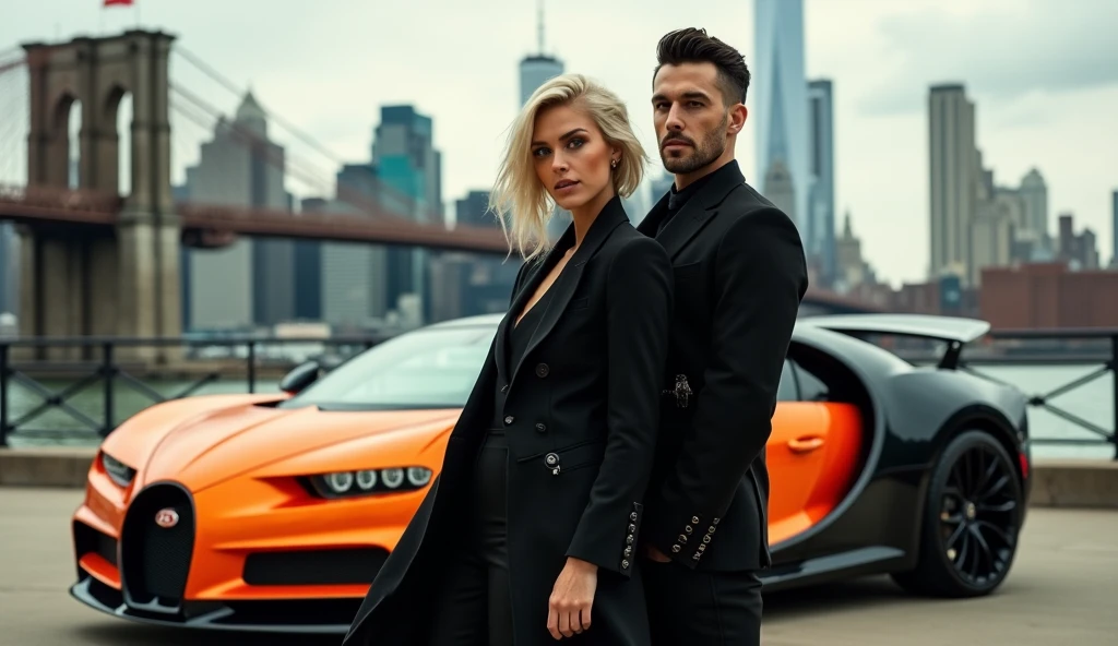female blonde cop posing in front of a white ferrari convertible, style of Miami Vice