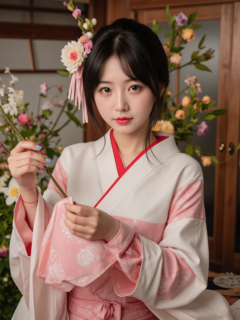 (Snow Woman:1.4),(Snow Mountain:1.4),(Snowstorm:1.3),(Absurd:1.3), (High resolution:1.3), (Super detailed:1.3),(One girl:1.3), (Very detailed CG ユニティ 8k 壁紙:1.3), (Detailed skin texture, Detailed cloth texture, Detailed hair texture), (Beautifully detailed face, Supermodel, Pale skin, Realistic glistening skin), (RAW Photos, Highest quality), (Realistic, photo-Realistic:1.4), masterpiece,wonderful, In detail, Very detailed CG ユニティ 8k 壁紙, Large file size, Very detailed, High resolution, Absurd, Soft Light,Rim Light, Vivid details, Short Bob Hair, pale hair color, Big Natural Color Lip, (Perfect figure), Beautiful feet, break (White and red theme:1.4), (White kimono tops:1.2) , (Red high waist maxi skirt:1.4), (Long sleeve:1.3), (Kimono collar:1.2), (White Kiomno with red outline:1.2), (White very short ankle socks:1.2), (Geta Can:1.2),
Crying a little、A small smile, 、20-year-old girl、Cute type、Lolita、