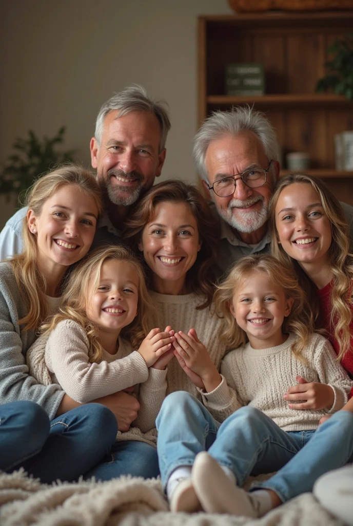 Photo of grandparents and grandchildren with a blue background