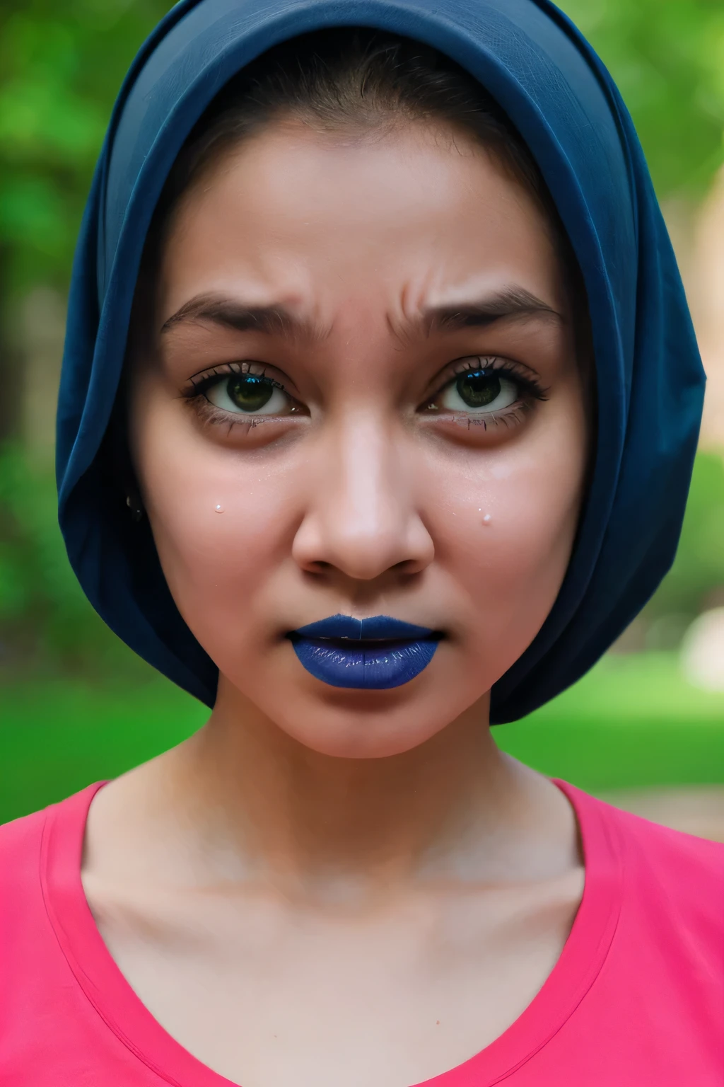 UHD quality, Skinny, green (fluorescence) Strapless Jumbo (Fatty), adorable, (1 girl), (face to face), , baby face, sad, half body portrait, (face details: 1), (eye details: 1), ((big breasts Solid:1.54)). wearing translucent (transparent) transparency (soft short t-shirt cropped) , hijab, .. Cute posed. proportional body. Ultra High Res. realistic: 1.4, UHD, view from side seductive pose, (viddinillah:1.3), (Dark Blue Lipstick:1.2), (very details crying sad face expressions:1.3) LITTLE SMALL GIRLS, LITTLE SMALL GIRLS, LITTLE SMALL GIRLS, (black tone skin:1.1) MICKEY MOUSE 