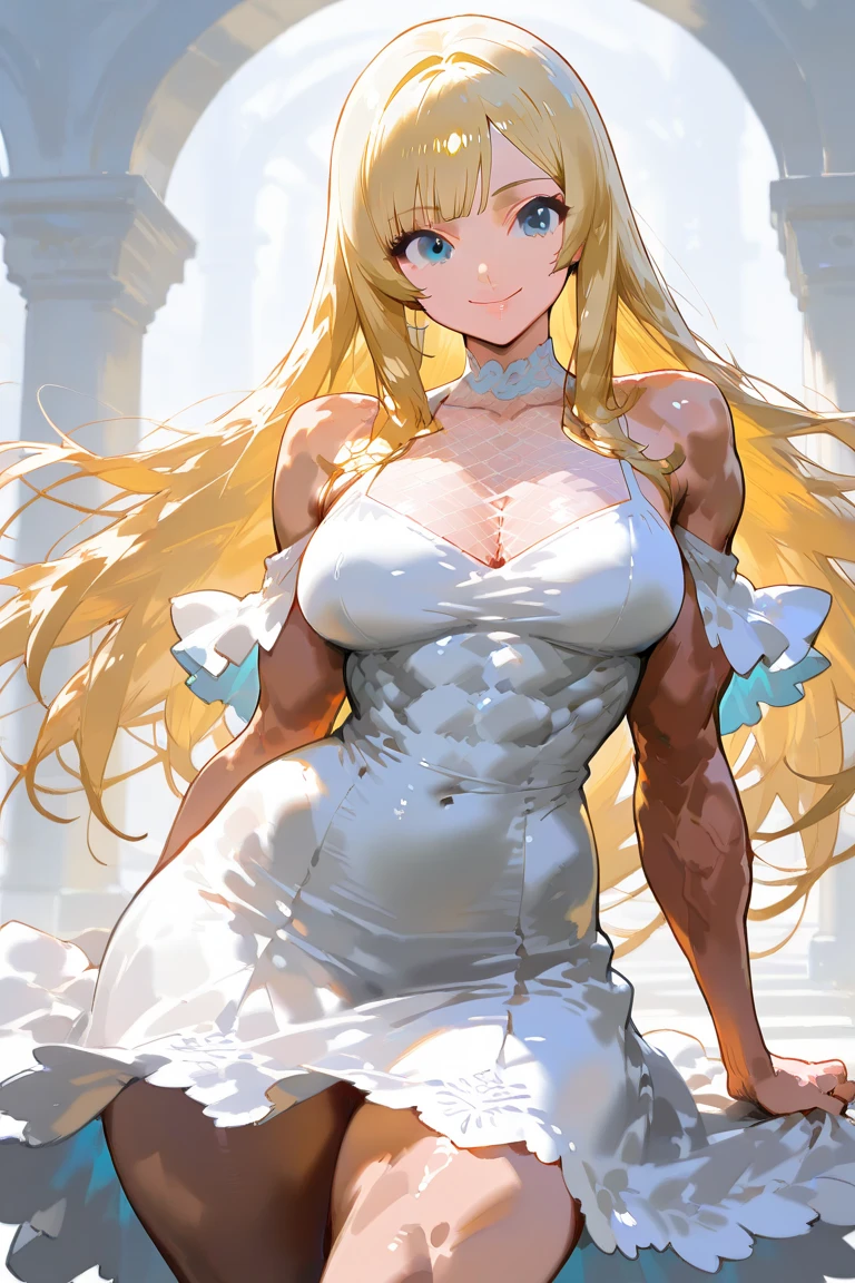 Une fille, vêtue d’une robe de mariée, robe de mariée blanche, Dessin du corps entier, mince, longues jambes