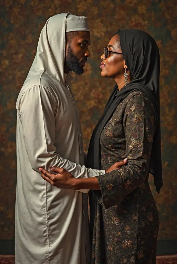 Black man grabbing Hijab girl boobs
