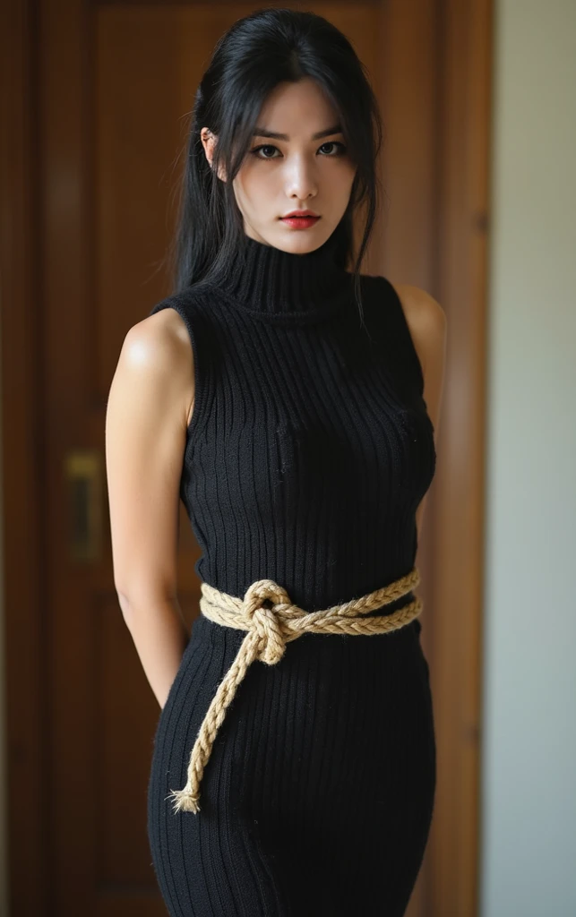 (masterpiece)), ((Highest quality)), (Very detailed), Browsing Caution, ((Inorganic studio)),(((A rope tied tightly around the waist))), One Woman, alone,((Tight waist)),Flat Chest, BDSM, (Beautiful Eyes),Crying face、Professional Lighting、Bright lighting , I can't stand it anymore, Horny Face, Facing the pain of perseverance,Completely naked、nude、Small breasts、(Highly realistic photos, High resolution), Skinny Japanese woman, 14-year-old girl, Cute Face, Detailed face, fine grain, Black straight long hair, Slim figure, correct body anatomy, ((Look straight ahead)), Facing the camera directly, A single photo, A neat and serious honor student, ((Simple Background))、Dignified、smile、(((School Uniform)))