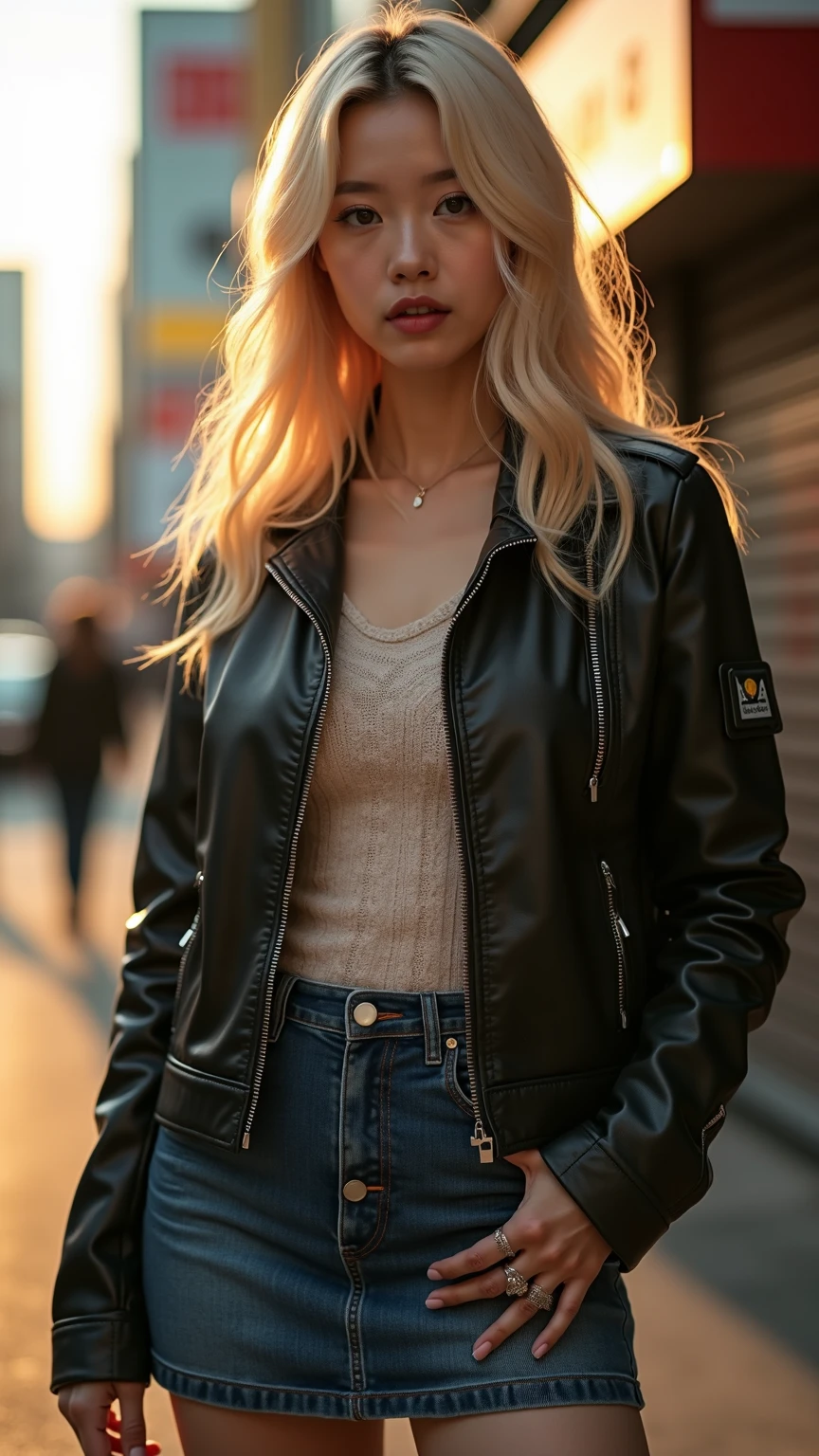 ((Masterpiece, best quality,edgQuality)), smug,smirk,
edgADC_fashion, long hair, blonde hair, shirt, jewelry, standing, jacket, full body, pantyhose, shoes, shorts, striped, belt, bracelet, black pantyhose, sunglasses, denim, denim shorts, striped shirt,  ((fishnets)) shorts, fashion ,wearing edgADC
 <lora:edgAutumnDressCode:1>