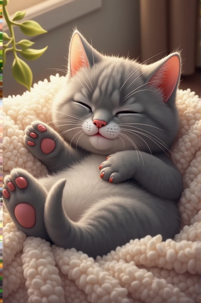 best quality, kitten lying on its back, cute pose, cute face, nap time