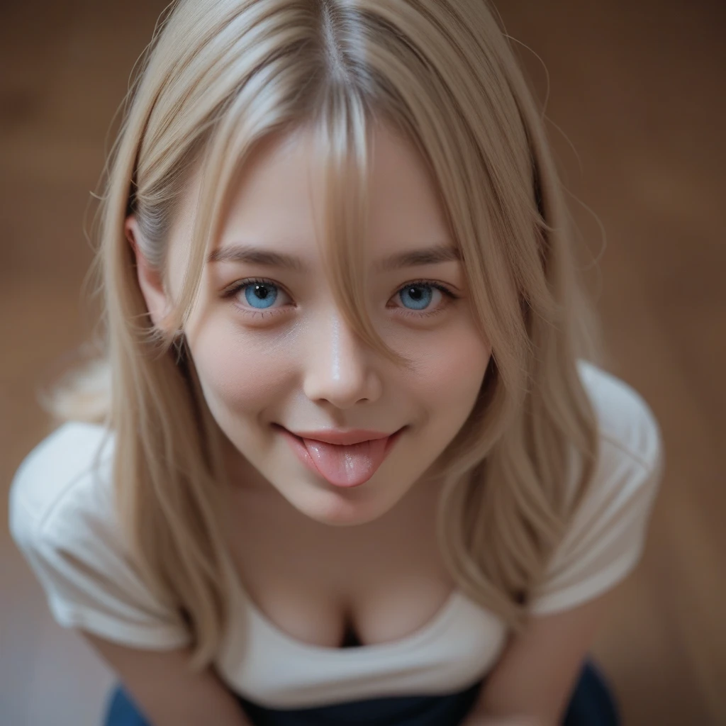 RAW photo、(((Extreme beauty portrait)))、Upper body、looking at camera、((radiant white skin))、terrible face、cheek gloss、(1 person、14 year old ultimate beautiful girl、small face beauty;1,5)、((とても綺麗で明るくまばゆいばかりのlightブロンド))、(blue eyes、her bright, her clear eyes shine brightly:1.3)、smooth skin, dazzling blonde hair、eyeliner、((masterpiece、最high quality、Super detailed、light、intricate details、High resolution、In 8K、very detailed))、detailed background、8KUHD、high quality、shallow depth of field、natural soft light、（perfect hands）、puritanism、(both chest exposed、裸のUpper body、chest exposed、check skirt、thin、small and beautiful breasts、exposed nipples、I can see your belly button、daytime、baby face、big smile:1.5)