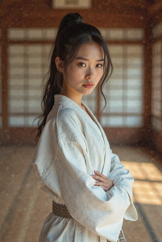 ((best quality)), ((Masterpiece)), (details), 1 girl, open shoulder sweater,Holding a samurai sword 