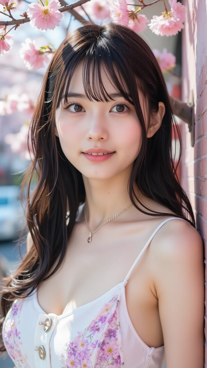 highest quality、Natural Lip、Fair skin、Great light、Beautiful lighting、((Straight hair))、((ponytail))、((Black Hair))、Blunt bangs、Off the shoulder、Big cleavage、White crop top、mini skirt、Gorgeous Accessories、Harajuku、smile、かわいいsmile、Crowds in the city