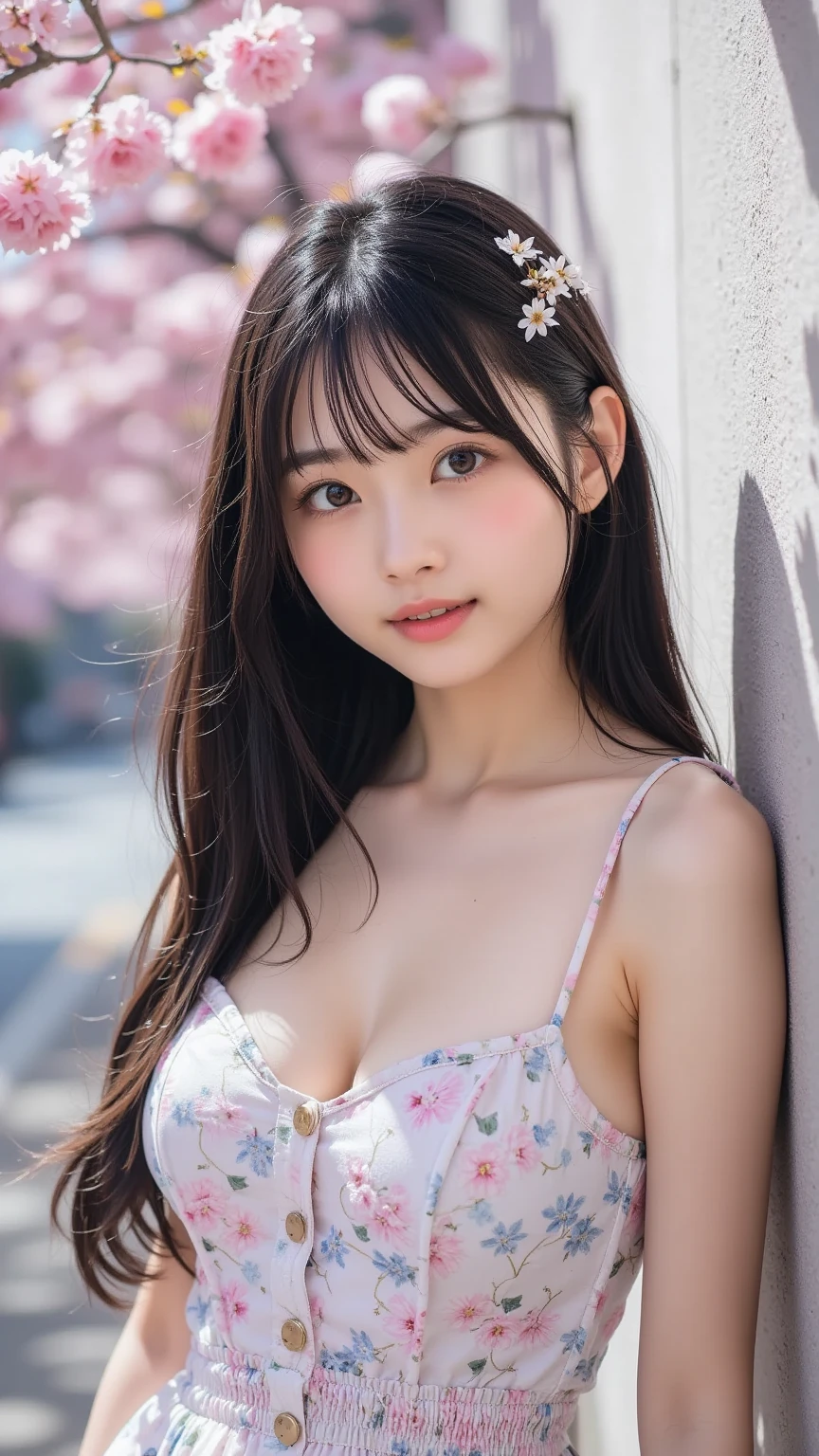 (masterpiece, Highest quality:1.4), Beautiful Face, 8K, 85mm, Absurd, (Jet black floral yukata:1.2), Face close-up, violet, Gardenia, Delicate girl, alone, night, View your viewers, Upper Body, Film Grain, chromatic aberration, Sharp focus, Face Light, Professional Lighting, Sophisticated, (smile:0.4), (Simple Background, Bokeh Background:1.2), detailed aspects,(Show one breast:1.2)((Very young and immature & Very few & Very flat chest:1.2),(Very small and very shiny shaved pussy:1),
