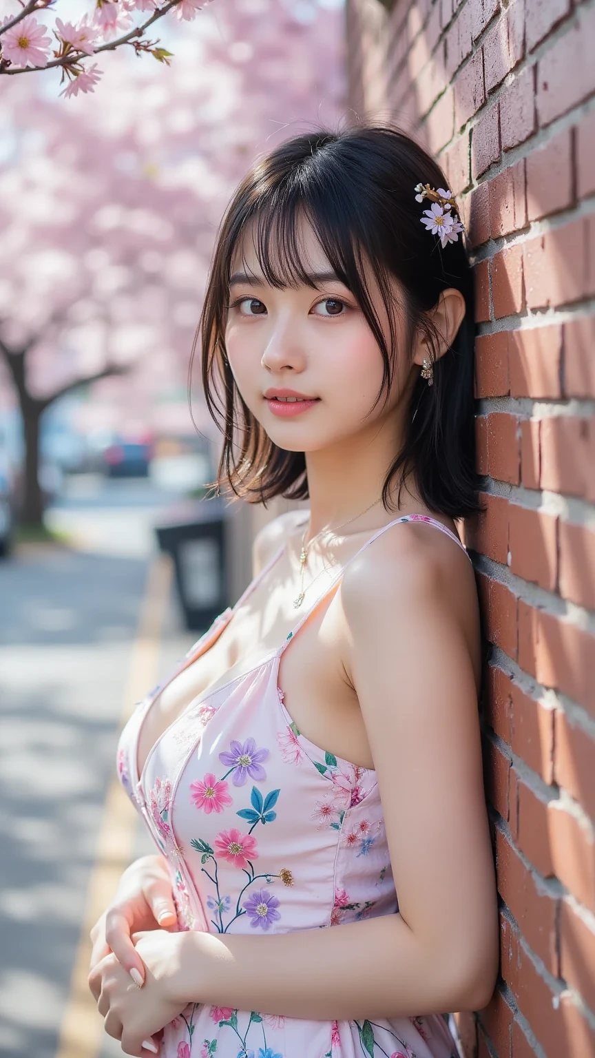 最high quality, masterpiece, High resolution, 1 girl, Hanfu, Tang Dynasty costumes, small, flat chest, clavicle, Exquisite off-the-shoulder face, realistic, real human being, (high detail skin: 1.4), Single-lens reflex camera, soft light, high quality, photograph, High resolution, background bokeh, Vintage Street