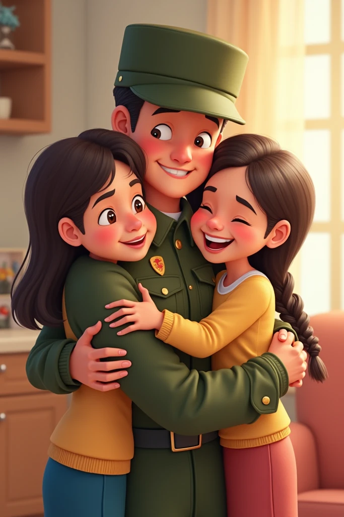 A 3-year-old girl hugs her father who returned from the war