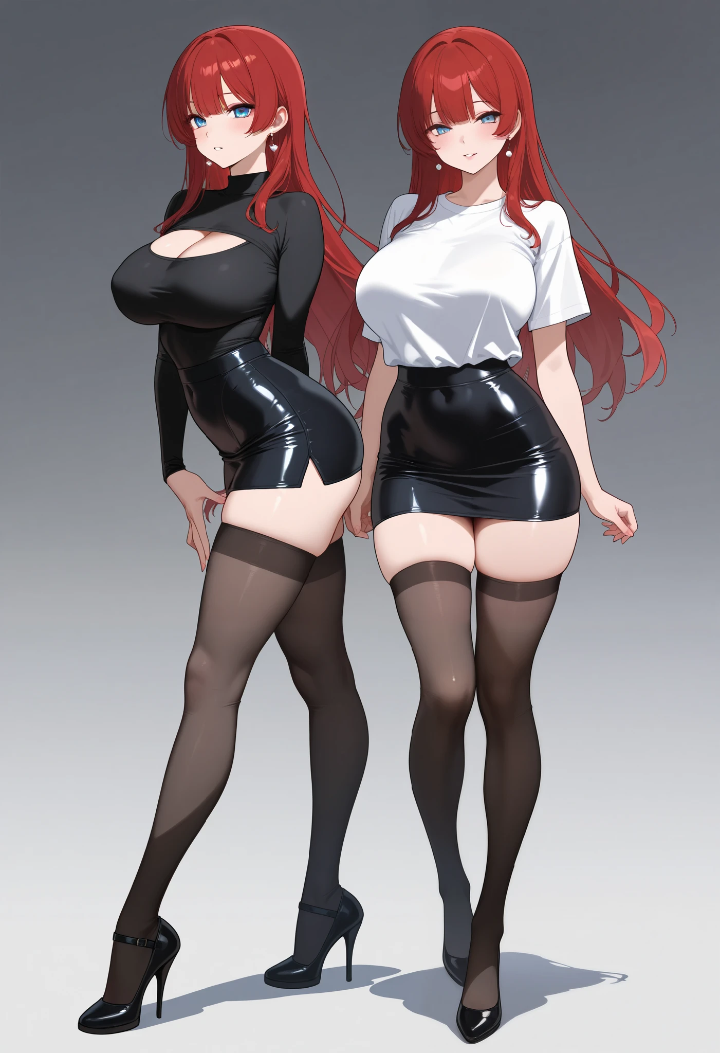  beauty　sexy　glamour　Sexy pose　lure　disgusting expression　narrows his eyes　full body　knee-high socks　tight skirt　t-shirt