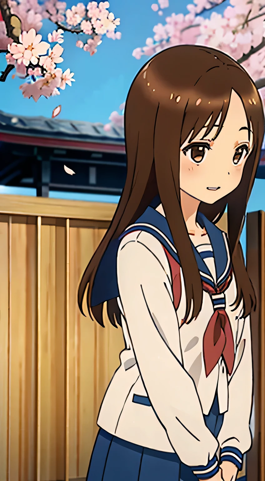 (Masterpiece, Superb Quality, Super Detailed, High Resolution), Female Focus, Elementary School Student, Emoji Smile, (Japanese School Uniform), Creekside, Background Detail, (((solo)), (Little Loli, jk Bishojo, Girlfriend)