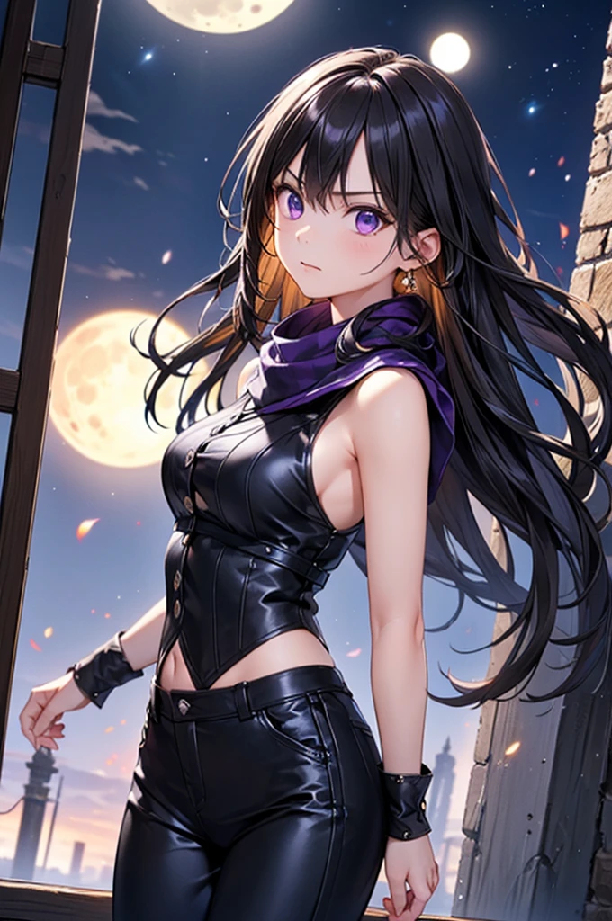 I want everything like kimetsu no yaiba, an anime with good animation that creates a very beautiful protagonist with a nice ass, wearing a black dress and a black bra with a ninja suit that shows off her green and purple buttocks with fox ears and a fox tail on stage. totally white with nothing around and sitting 