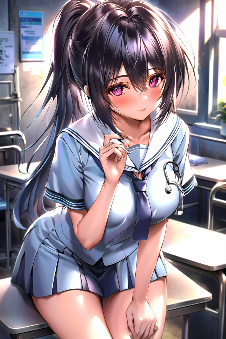 (peace master, 最好of质量), 25 year old girl, teen uncensored, , , miniskirt,((Not wearing)), Lying on the table, from behind, classroom, Smile, pleasure, Selfie, Many female classmates, 溫暖of, Volumetric lighting, soft light, 明亮of,大量of汗水,black stockings,Nurse cap,posture,Stick your ass up,Teeth exposed,of,性感of,sexual expression,
