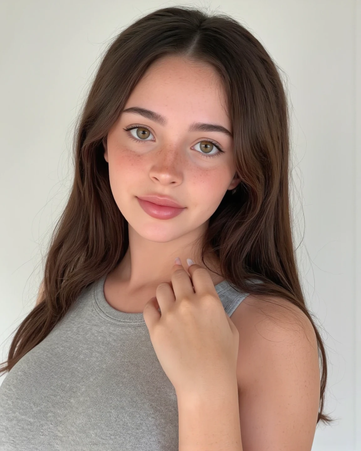 full body photo from above, dressed, (photo realistic:1.4), (hyper realistic:1.4), (realistic:1.3), (smoother lighting:1.05), (increase cinematic lighting quality:0.9), 32K, 1girl,16yo girl, realistic lighting, backlighting, light on face, ray trace, (brightening light:1.2), (Increase quality:1.4), (best quality real texture skin:1.4), finely detailed eyes, finely detailed face, finely quality eyes, (tired and sleepy and satisfied:0.0), face closeup, croped t-shirts, (Increase body line mood:1.1), (Increase skin texture beauty:1.1)