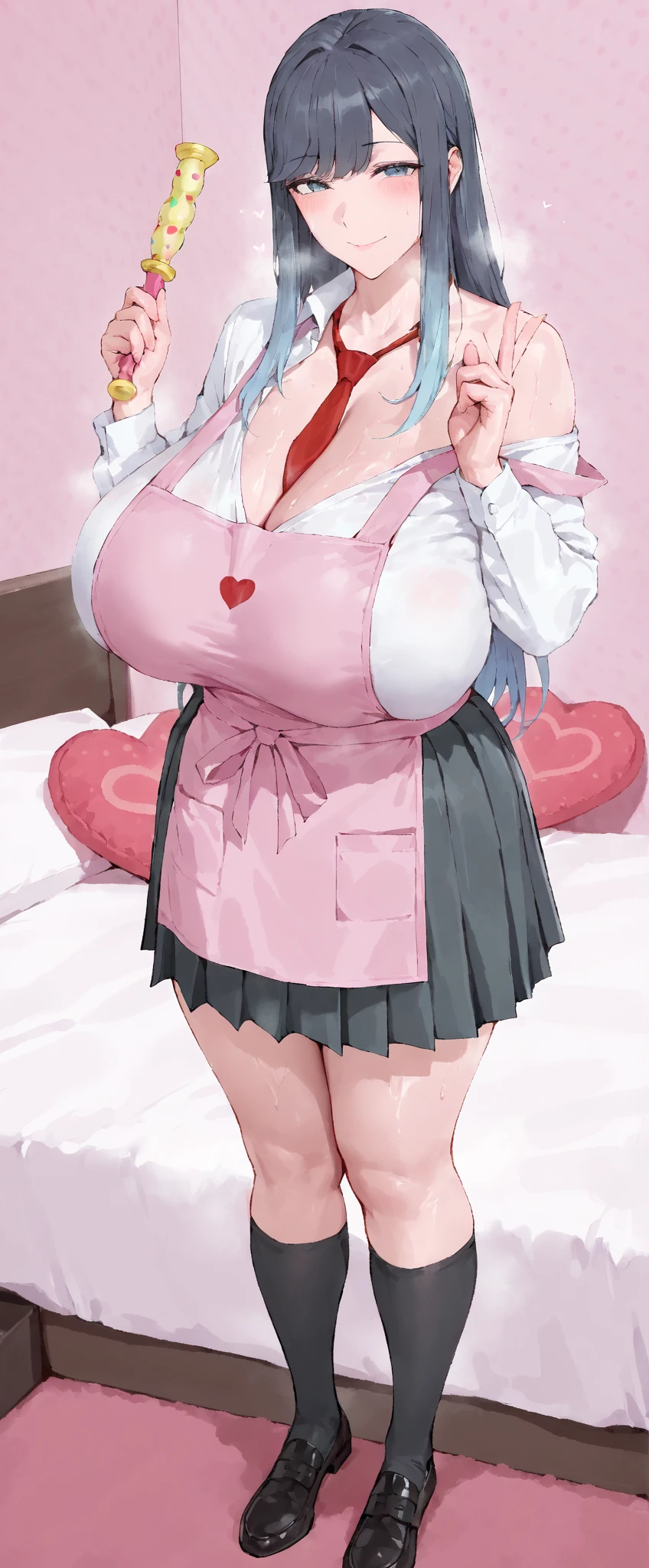((masterpiece)), ((best quality)), ((highly detailed)), (original), ((delicate background)), ((extremely detailed 8K wallpaper)), sweet, depth of field, 
BREAK 
maid, ((classic maid clothes)), ((scanty clothing)), lots of frills, ((huge breasts)), 
BREAK 
curly hair, faint pink hair, short hair, 
BREAK 
((heart-shaped eyes)), pink eyes, tongue out, blush, sweating, 
BREAK 
full body shot, ((on the bed)), looking at the viewer, 
BREAK 
1girl, solo, cute girl, 20 years old, shiny skin, 