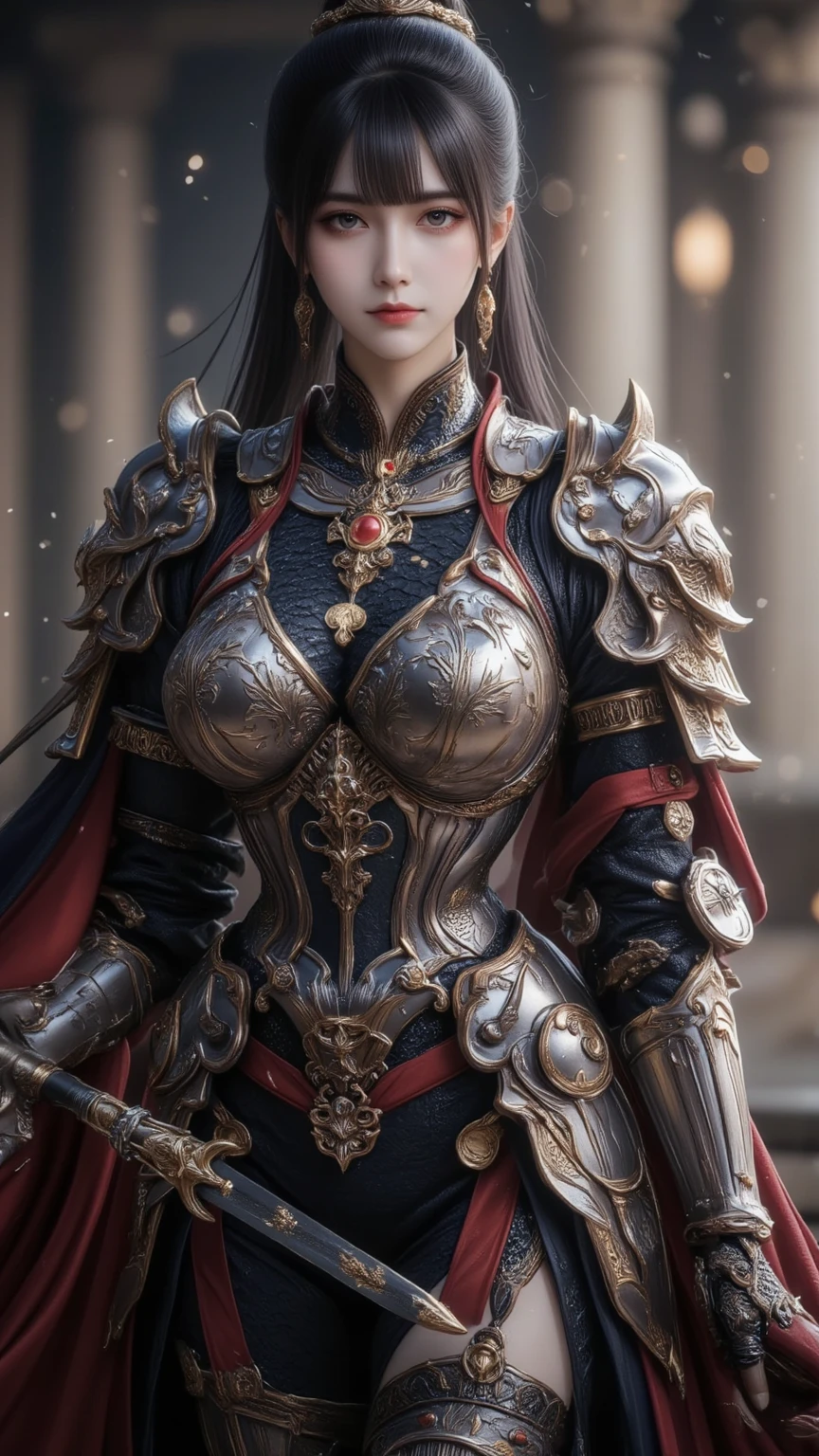 Cowboy Shot、Very beautiful woman、Slender women、(Detailed face)、Realistic Skin、((Demon Knight)), (Black Armor)、((((Black armor with very fine and intricate decoration))))、((Delicate photo)),(Girl Astepeace RAW Photo Details:1.25), (highest quality:1.6), (超A high resolution:1.5), (Realistic:1.75), 8K resolution, Canon EOS R5, 50mm, Absurd, Ultra-detailed,Cinema Lighting,Battlefields of Medieval Europe、((battle))、RPG World、Final Fantasy、(((Embellished skirt)))、Thigh-high socks、Shin Guards、night、((Long hair with bangs,))、Get six-pack、Torn Cloak、Beautiful Armor、(((Giant Sword)))、In combat、The wind is blowing、((Asymmetrical Armor:1.5))、(((thunderstorm)))、((Knight Commander))、(((Leading a large group of black knights)))、Banner、(((Battle Scene)))、((Sexy iron mask))、((nsfw:1.2))、(((Simple erotic panties are visible:1.4)))