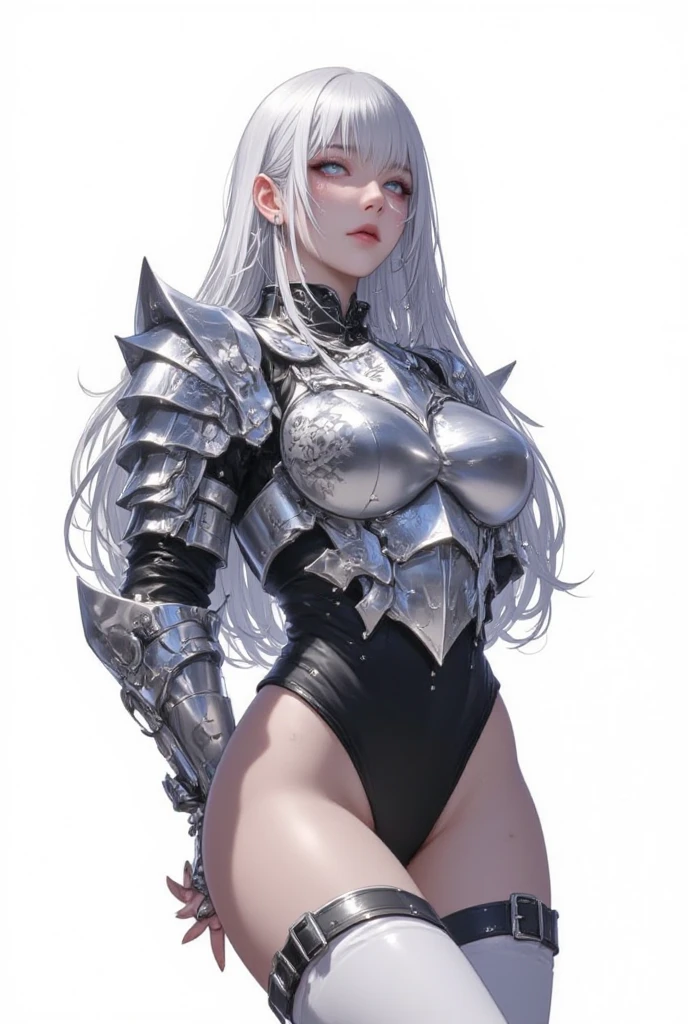 SILVER DRAGON QUEEN, HUGE BOOBS, MECHA HEAVY ARMOR, TRANSPARANT, STANDING, THICK BODY, MUSCLE ABS.