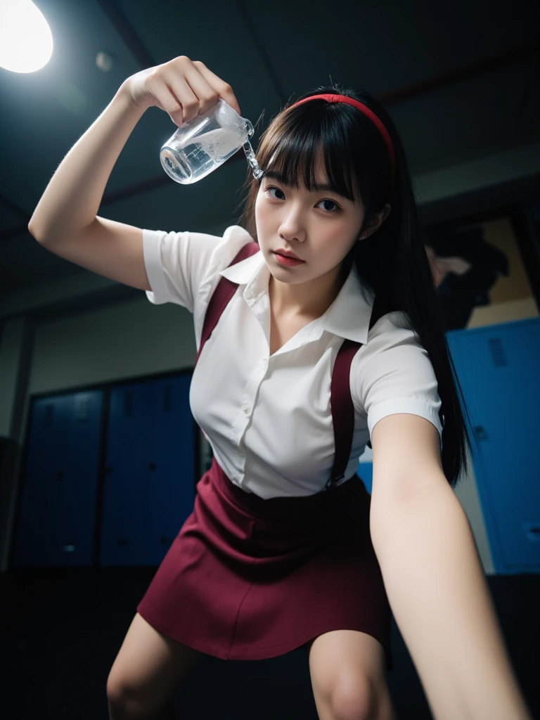 (masterpiece, best quality:1.2), in the underground tunnel , school girls , school girls outfit, tight shirt ,  wet clothes, soaked, wet hair, wet skin, translucent, glistening with oil ,  dishevelled , skirt dark red , plaid skirt , pleated skirt , Tight shirt , white Shirt , school girl , red knot , red bow , school ,  big breasts , big tits , vomiting Food scraps from mouth flowing down stained her shirt , vomiting Food scraps from mouth flowing down her shirt , Puked up flowing , vomiting Food scraps from mouth pour down stained her shirt