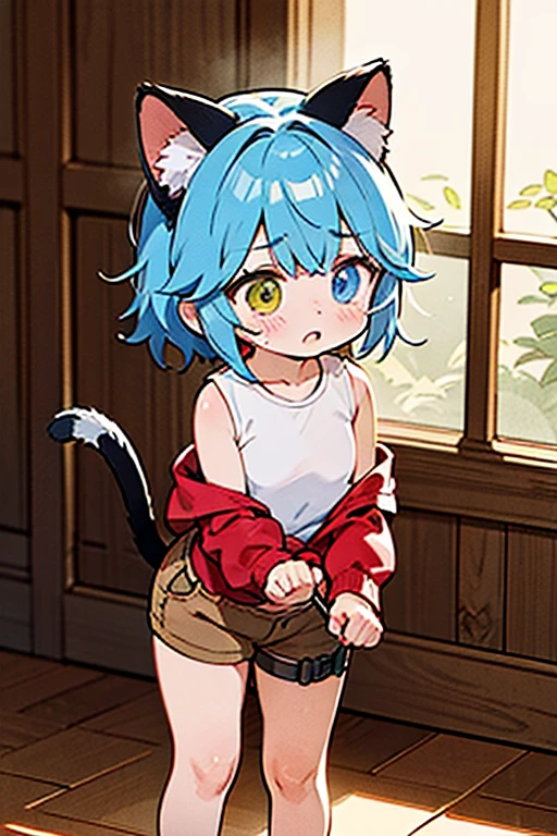 boy, cat, furry, bodyfur, bra, bottomless, gloves, boots, chibi