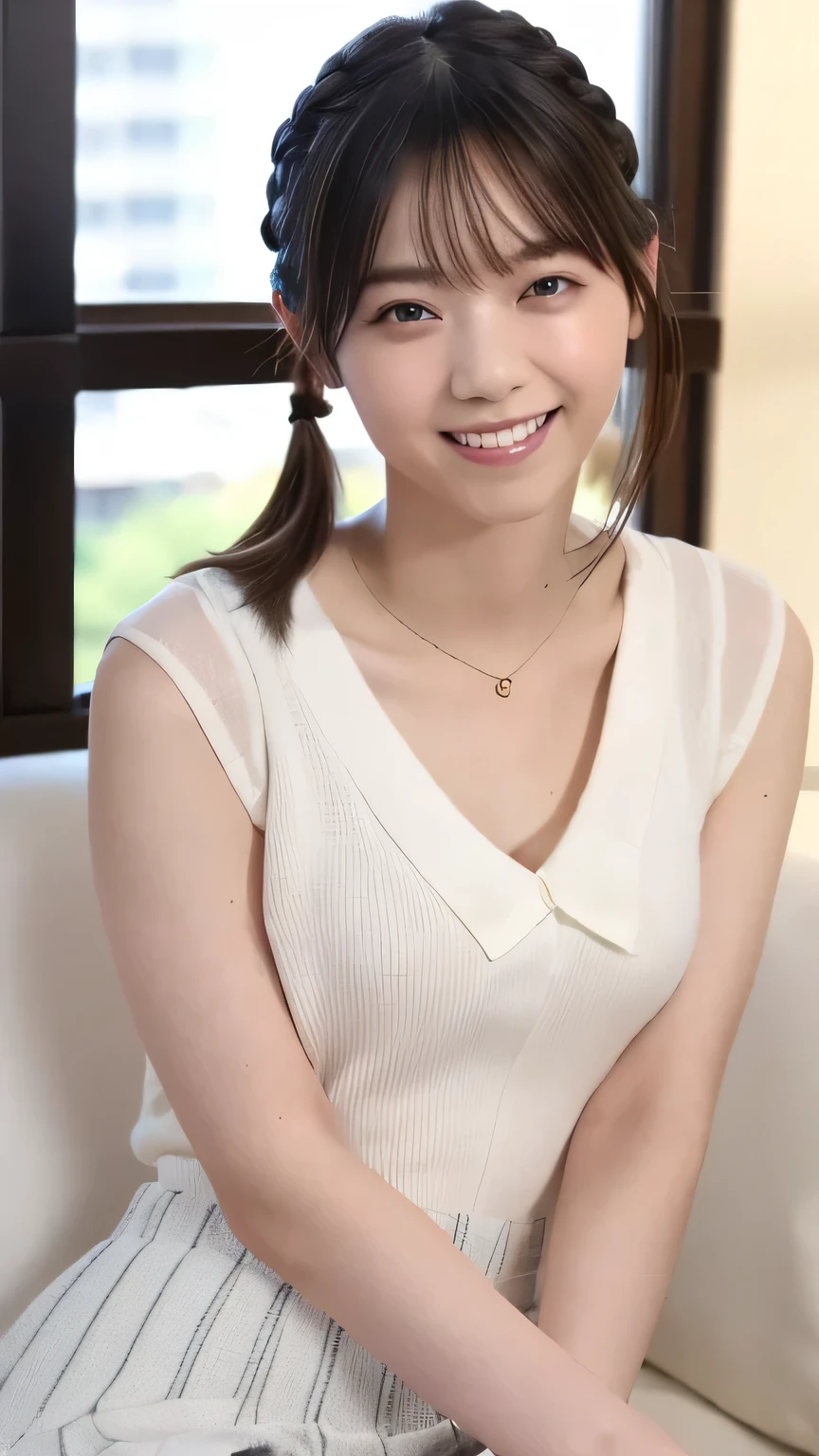 Sleeveless, Ponytail, Japan girls, 8K, Photo of the law, of the highest quality, masutepiece, Realistic, Photorealistic super detail, One girl, Cute, Best Smile, Beautiful eyes, Long hair, Perfect facial features,