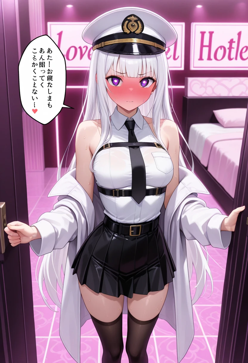 NSFW,masterpiece,Highest quality,High resolution,Very detailed,Joan of Arc Horta Santa Lily\(Fate/grandorder\),Gray Hair,Headpiece,Golden Eyes,Small breasts,school uniform,Dress shirt,ribbon,Checked mini skirt,Knee socks,Nightlife,Love Hotel,Sugar Daddy,Slut,transformation,(Middle-aged men)