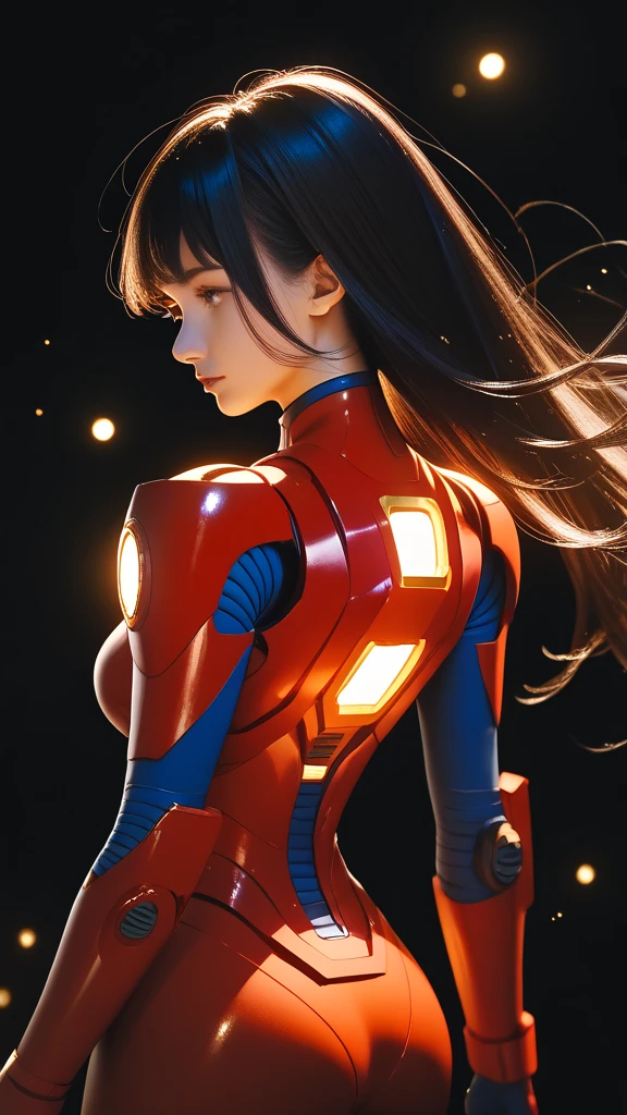 Chinese beauty girl as ironman, showing of body, photos shoot detailing, realistic, focus light and shadow, high contrast
