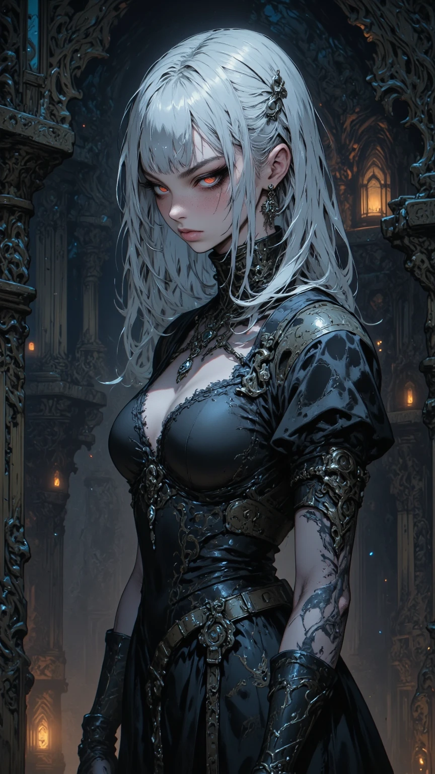 picture of vampire in her the front of her home holding a Halloween mask, an exquisite beautiful female vampire in her front door of her home, full body (ultra detailed, Masterpiece, best quality), ultra detailed face (ultra detailed, Masterpiece, best quality), grey skin: 1.3 , blond hair, hair in a ponytail, long hair, blue eyes, cold eyes, glowing eyes, intense eyes, (taking of a mask: 1.5), smile with [drops of blood on face] (ultra detailed, Masterpiece, best quality), dark red lips, [vampire fangs], wearing white dress (ultra detailed, Masterpiece, best quality), dark blue cloak, high heeled boots in front of her home, high details, best quality, 16k, [ultra detailed], masterpiece, best quality, (ultra detailed), full body, ultra wide shot, photorealism, luis royo style, dark fantasy art, moon light coming through the window, moon rays, gothic art, sense of dread, sense of seduction