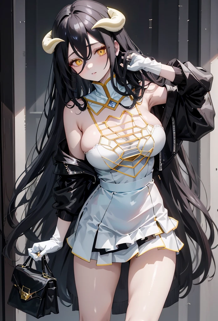 ), Sexy, from above, facing viewer, face close up, cleavage, yellow eyes, black hair, twintail, busty, solid background, full body, 8k, absurd quality, beautiful face, hands out of frame,absurd res, high res, (masterpiece:1.4), ultra-detailed, 1girl, from front, jumping, stockings, black hair, heart shape eyes, yellow eyes, garter belt, yandere, twintail