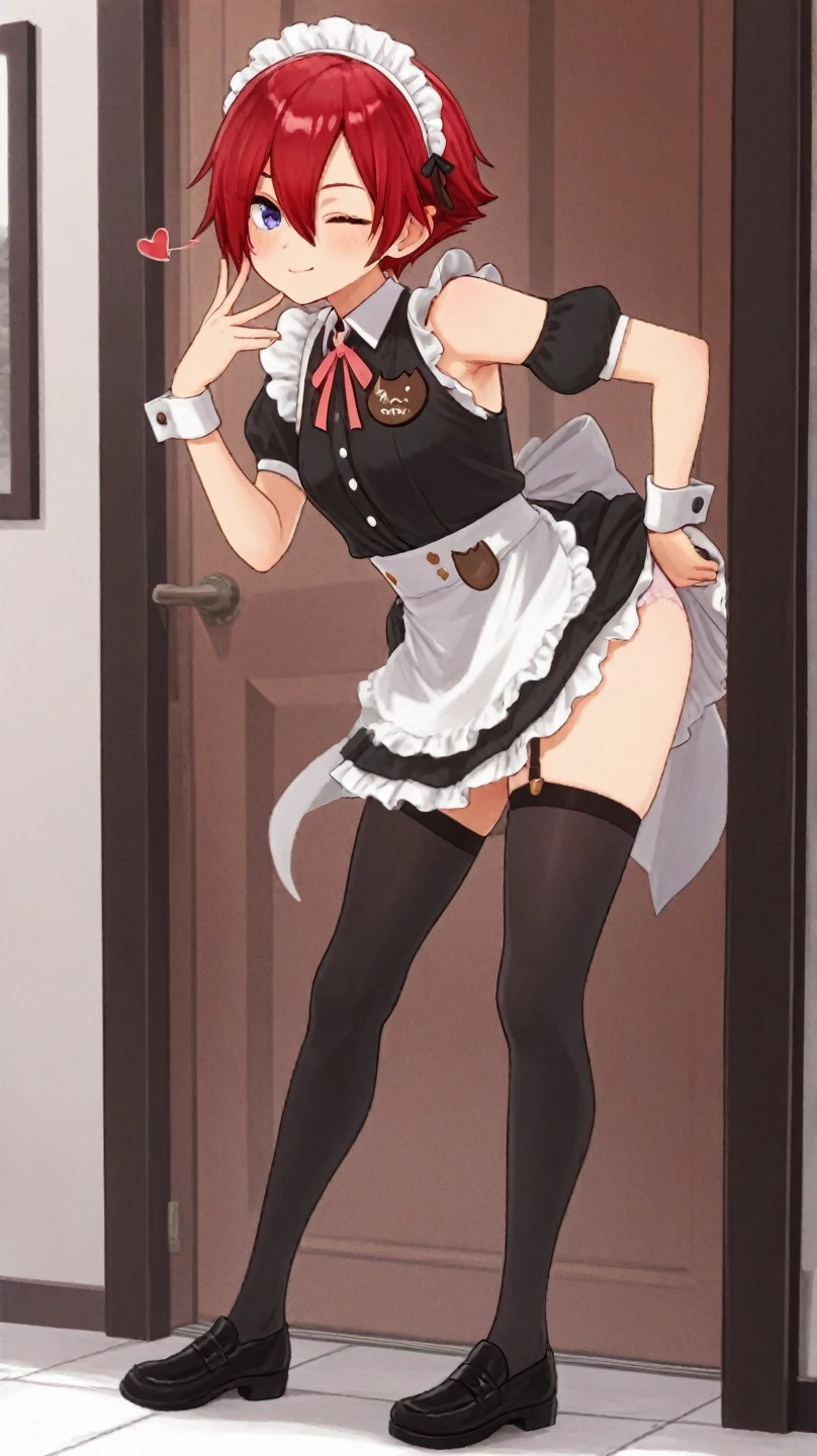 (masterpiece、highest quality、High resolution、realistic pictures、real looking skin:1.1)、
(The woman lifts her skirt and reveals her panties.々I'm showing it to:1.8)、
(standing:1.8)、
(A provocative and grinning expression:1.5),
(She is wearing a dark blue long-sleeved off-the-shoulder knit top:1.5)、
(I'm wearing a gray flared mini skirt:1.5)、
(I am wearing black middle boots.:1.5)、
(The panties are simple white cotton.:1.5)、
(brown short hair:1.5)、
(Location: Cafe Bar:1.5)、
1 Japanese girl、solo、full body esbian、beautiful eyes、shining eyes、Shining thighs、NSFW