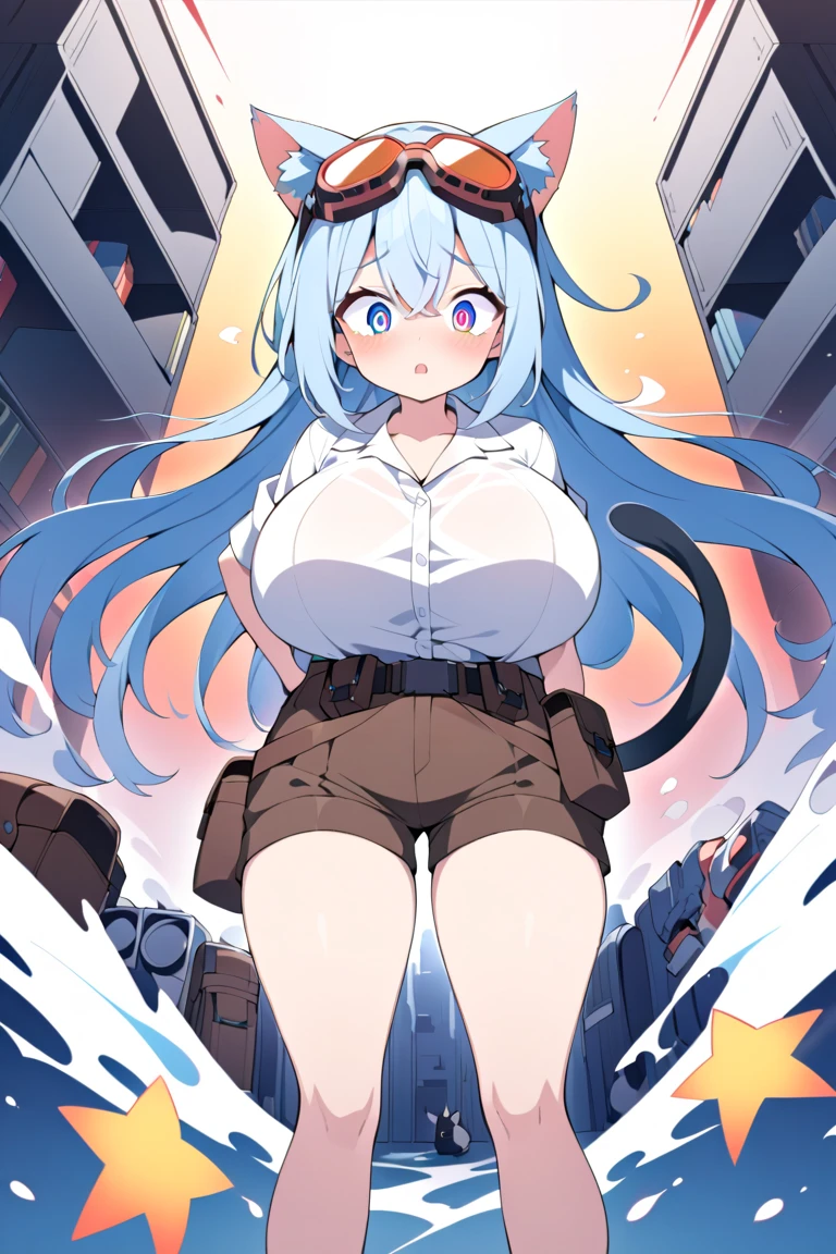 nsfw, large breasts, naked, nipple, Nude, sea, Highway、 flooded、 running、 Building FIRE, Heavy snowfall
, Konata izumi, 1girl, solo, long hair, ahoge, green eyes, mole, , shoes ,Small build