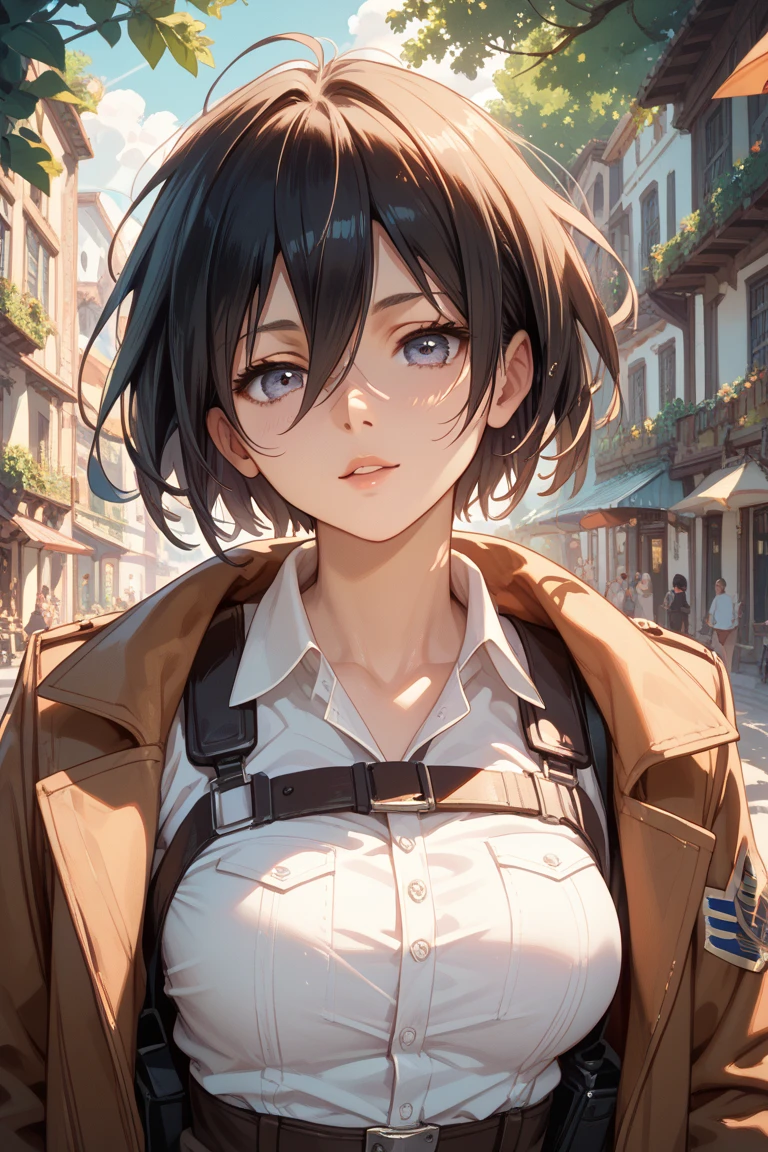 An image of Mikasa sticking out her head