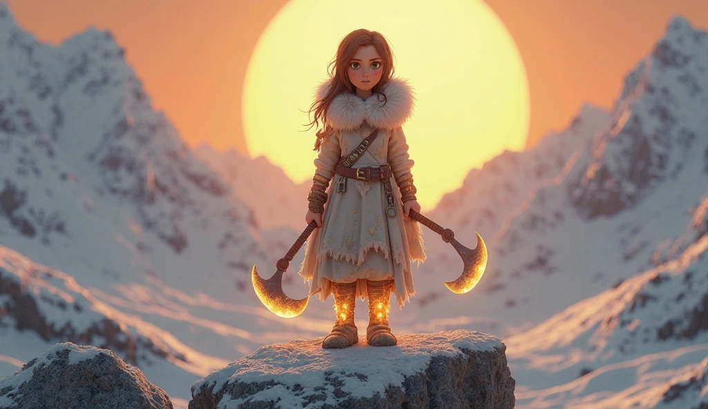 Little girl standing concentrating with an aura around, mountain, dress, 5 years, realistic, red hair, realistic,8k, unreal engine 5, magic in the hands, fire particles, --auto --s2