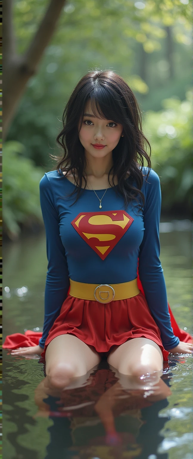 ((Best quality, 8k, Masterpiece :1.3)), 1girl, supergirl mother flying with her baby: 1.3, full body, (long hair, large breasts: 1.2), oversized regatta: 1.2, ultra-delicate face, delicate eyes, double eyelids, smile, home, random colored clothes